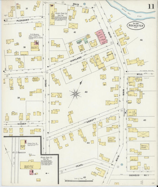 Sanborn Fire Insurance Map from Rochester, Strafford County, New Hampshire (1897), Sheet #0011 - Historic Sanborn Fire Insurance Map Print, vintage old map wall art, antique decor, genealogy gift, New Hampshire New Hampshire map