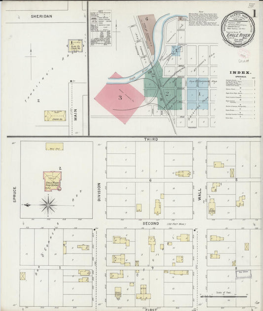 Sanborn Fire Insurance Map from Eagle River, Vilas County, Wisconsin (1894), Sheet #0001 - Complete Map Set gallery image, historic Sanborn map, vintage wall art, Wisconsin Wisconsin