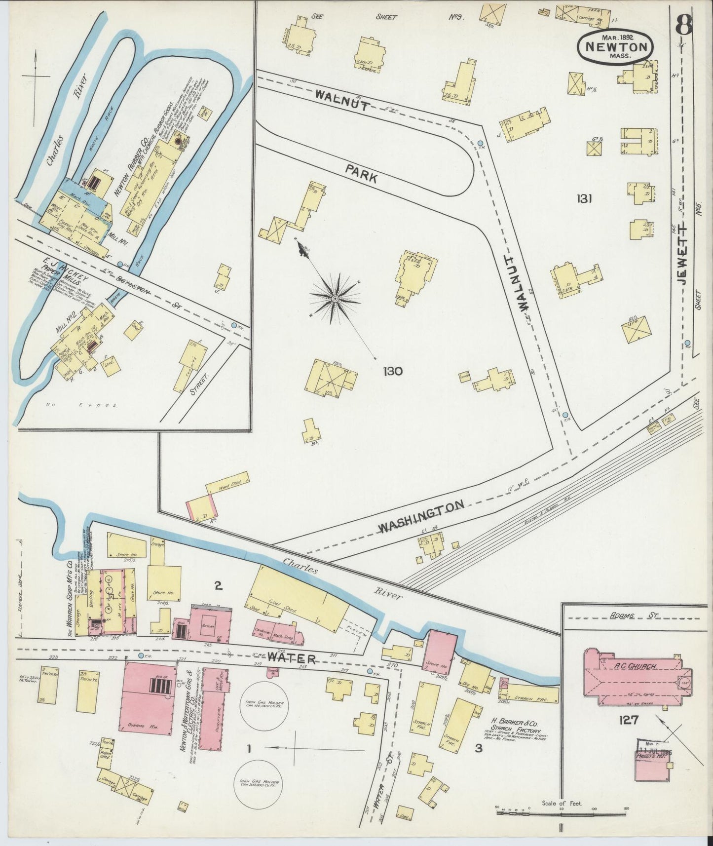 Sanborn Fire Insurance Map from Newton, Middlesex County, Massachusetts (1892), Sheet #0008 - Complete Map Set gallery image, historic Sanborn map, vintage wall art, Massachusetts Massachusetts