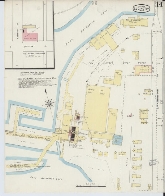 Sanborn Fire Insurance Map from Ludington, Mason County, Michigan (1895), Sheet #0014 - Historic Sanborn Fire Insurance Map Print, vintage old map wall art, antique decor, genealogy gift, Michigan Michigan map