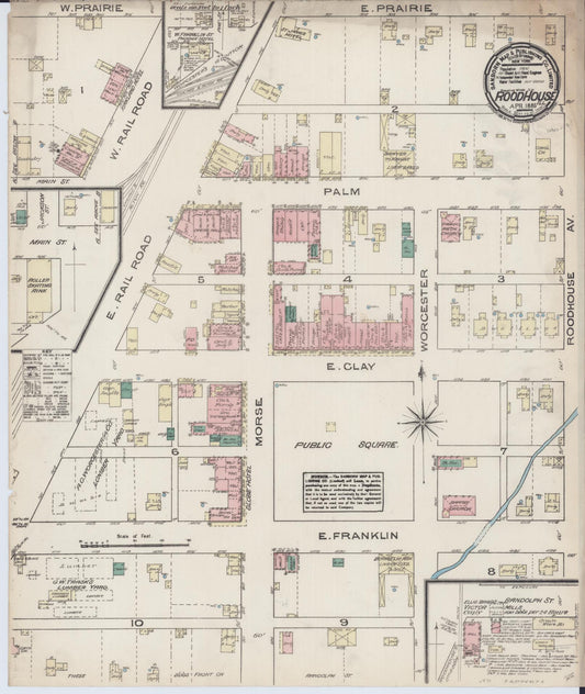 Sanborn Fire Insurance Map from Roodhouse, Greene County, Illinois (1885), Sheet #0001 - Historic Sanborn Fire Insurance Map Print, vintage old map wall art, antique decor, genealogy gift, Illinois Illinois map