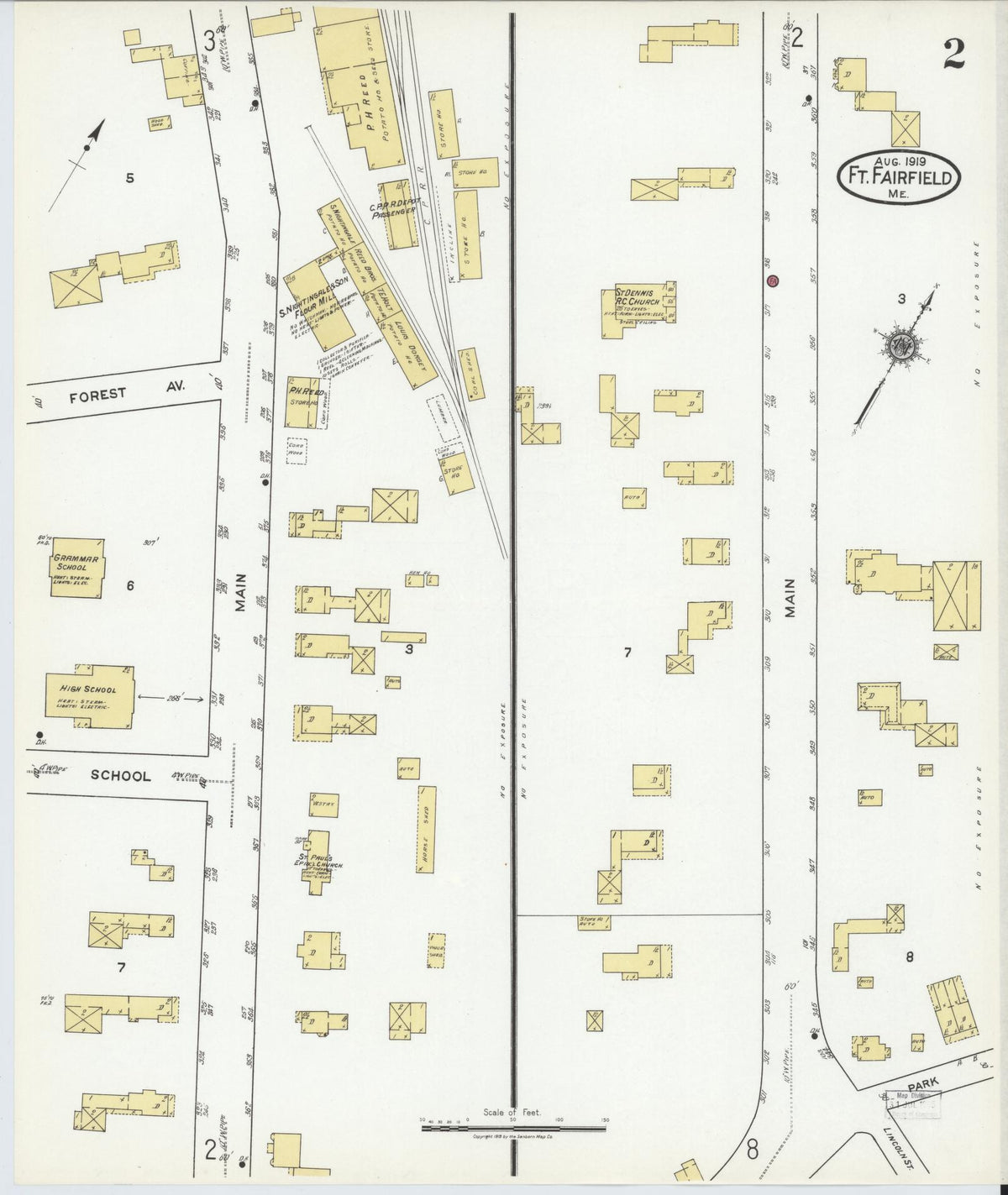 Sanborn Fire Insurance Map from Fort Fairfield, Aroostook County, Maine (1919), Sheet #0002 - Complete Map Set gallery image, historic Sanborn map, vintage wall art, Maine Maine