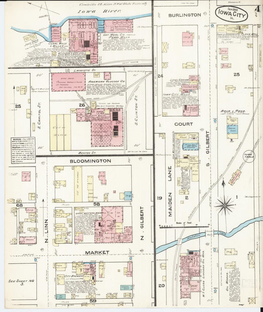 Sanborn Fire Insurance Map from Iowa City, Johnson County, Iowa (1883), Sheet #0004 - Historic Sanborn Fire Insurance Map Print, vintage old map wall art