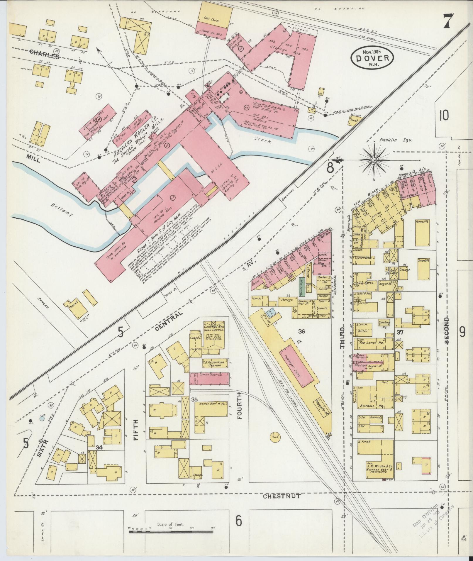 Sanborn Fire Insurance Map from Dover, Strafford County, New Hampshire (1905), Sheet #0007 - Complete Map Set gallery image, historic Sanborn map, vintage wall art, New Hampshire New Hampshire