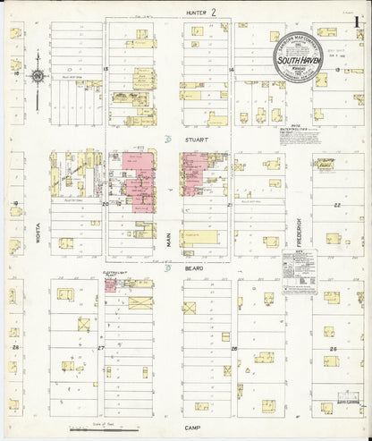 Sanborn Fire Insurance Map from South Haven, Sumner County, Kansas (1912), Sheet #0001 - Complete Map Set gallery image, historic Sanborn map, vintage wall art, Kansas Kansas