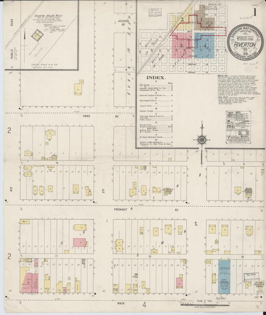 Sanborn Fire Insurance Map from Riverton, Fremont County, Wyoming (1918), Sheet #0001 - Complete Map Set gallery image, historic Sanborn map, vintage wall art, Wyoming Wyoming