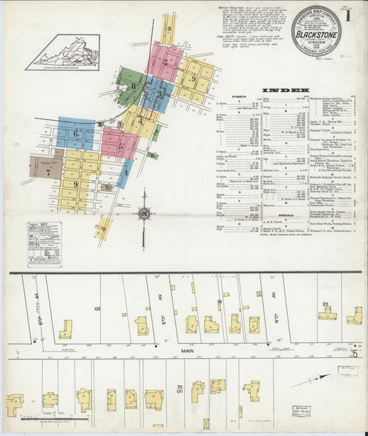 Sanborn Fire Insurance Map from Blackstone, Nottoway County, Virginia (1919), Sheet #0001 - Complete Map Set gallery image, historic Sanborn map, vintage wall art, Virginia Virginia