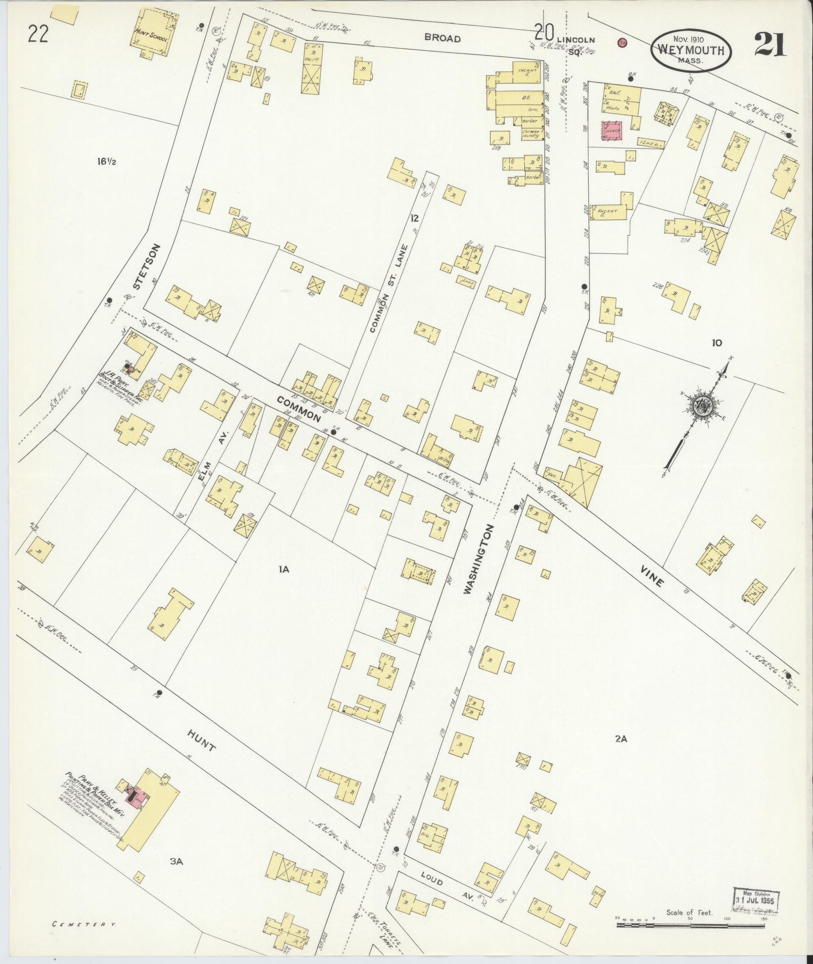 Sanborn Fire Insurance Map from Weymouth, Norfolk County, Massachusetts (1910), Sheet #0021 - Complete Map Set gallery image, historic Sanborn map, vintage wall art, Massachusetts Massachusetts