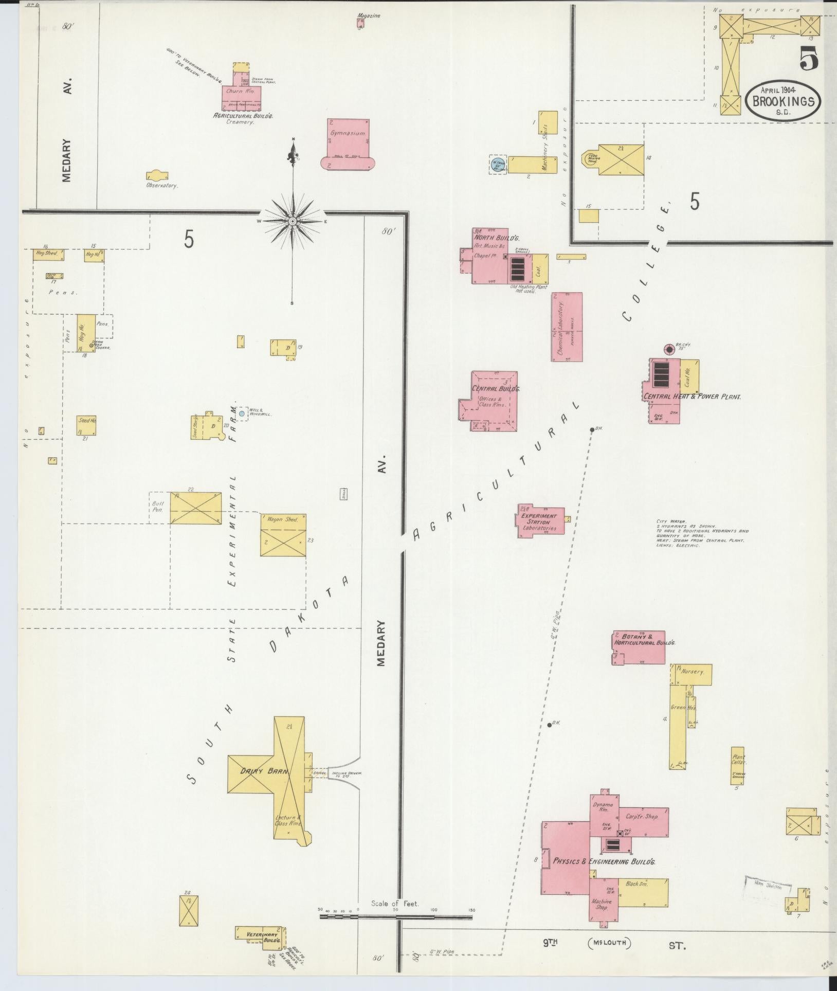 Sanborn Fire Insurance Map from Brookings, Brookings County, South Dakota (1904), Sheet #0005 - Historic Sanborn Fire Insurance Map Print, vintage old map wall art, antique decor, genealogy gift, South Dakota South Dakota map
