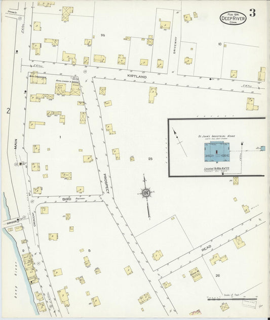 Sanborn Fire Insurance Map from Deep River, Middlesex County, Connecticut (1914), Sheet #0003 - Historic Sanborn Fire Insurance Map Print, vintage old map wall art, antique decor, genealogy gift, Connecticut Connecticut map