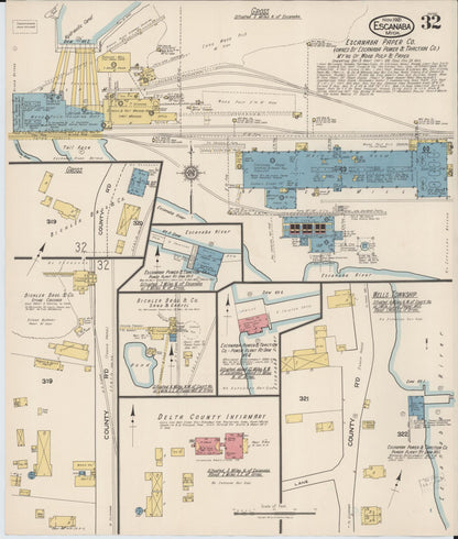 Sanborn Fire Insurance Map from Escanaba, Delta County, Michigan (1921), Sheet #0032 - Historic Sanborn Fire Insurance Map Print, vintage old map wall art, antique decor, genealogy gift, Michigan Michigan map