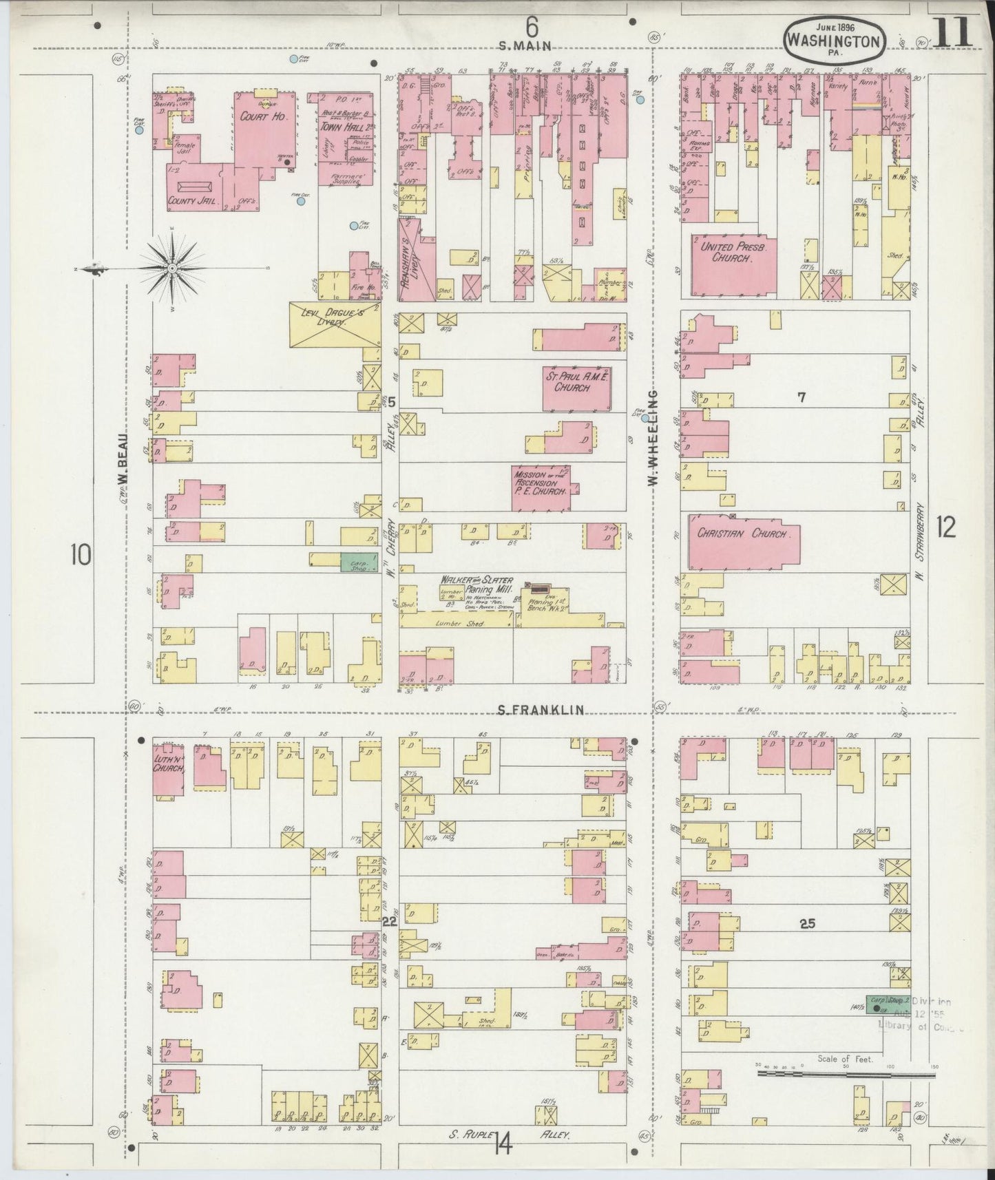 Sanborn Fire Insurance Map from Washington, Washington County, Pennsylvania (1896), Sheet #0011 - Historic Sanborn Fire Insurance Map Print, vintage old map wall art, antique decor, genealogy gift, Sanborn Fire Insurance Map from Washington Washington map