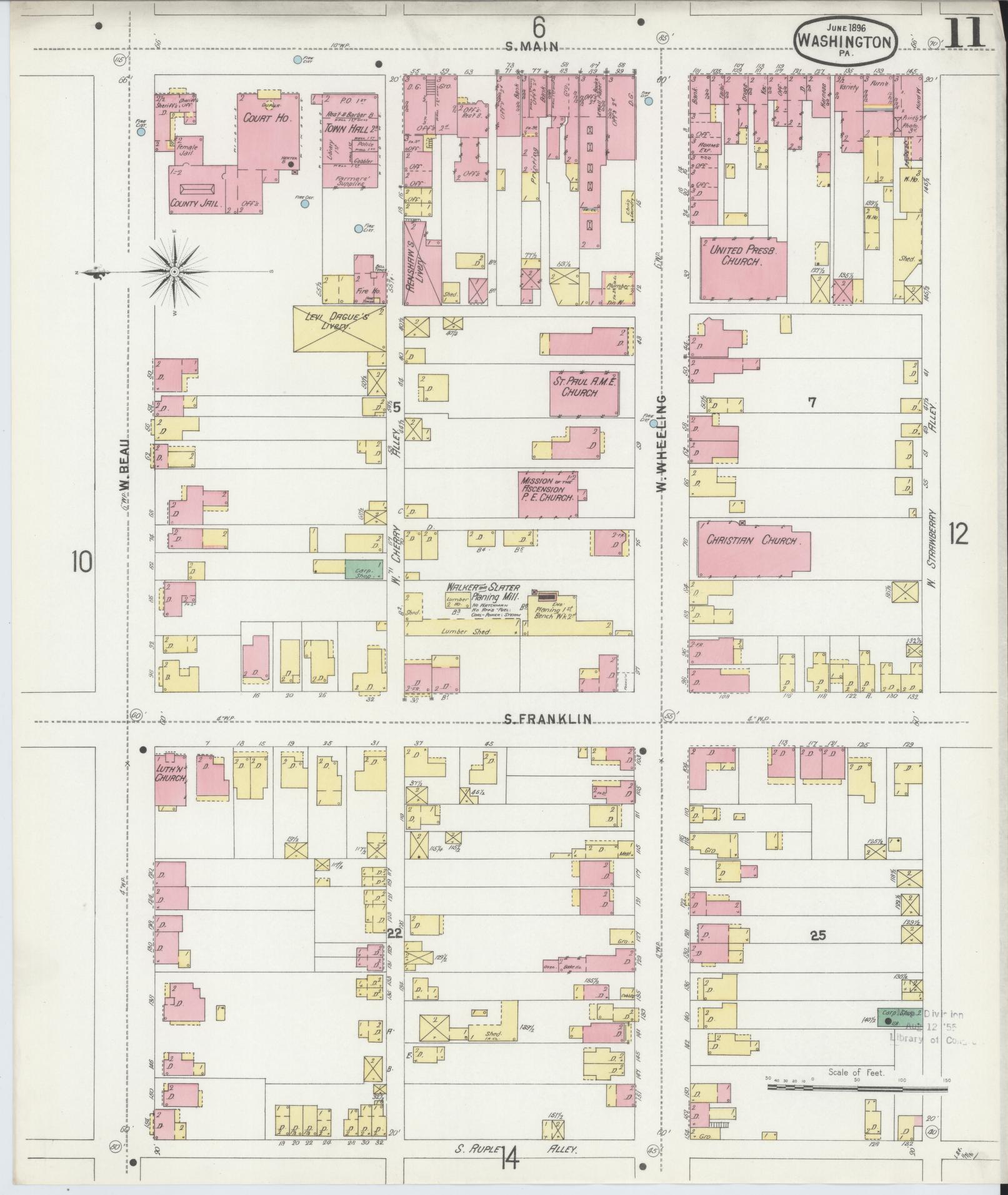 Sanborn Fire Insurance Map from Washington, Washington County, Pennsylvania (1896), Sheet #0011 - Historic Sanborn Fire Insurance Map Print, vintage old map wall art, antique decor, genealogy gift, Sanborn Fire Insurance Map from Washington Washington map