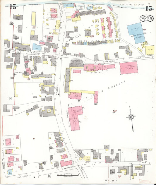 Sanborn Fire Insurance Map from Santa Fe, Santa Fe County, New Mexico (1948), Sheet #0015 - Historic Sanborn Fire Insurance Map Print, vintage old map wall art, antique decor, genealogy gift, New Mexico New Mexico map