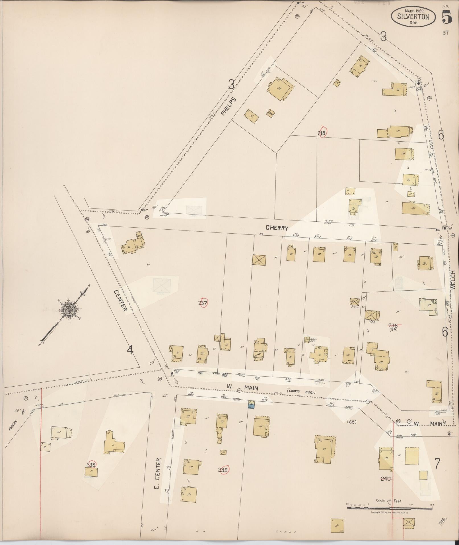 Sanborn Fire Insurance Map from Silverton, Marion County, Oregon (1939), Sheet #0005 - Complete Map Set gallery image, historic Sanborn map, vintage wall art, Oregon Oregon