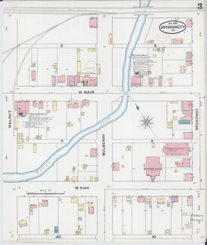 Sanborn Fire Insurance Map from Jefferson City, Cole County, Missouri (1892), Sheet #0003 - Historic Sanborn Fire Insurance Map Print, vintage old map wall art, antique decor, genealogy gift, Missouri Missouri map