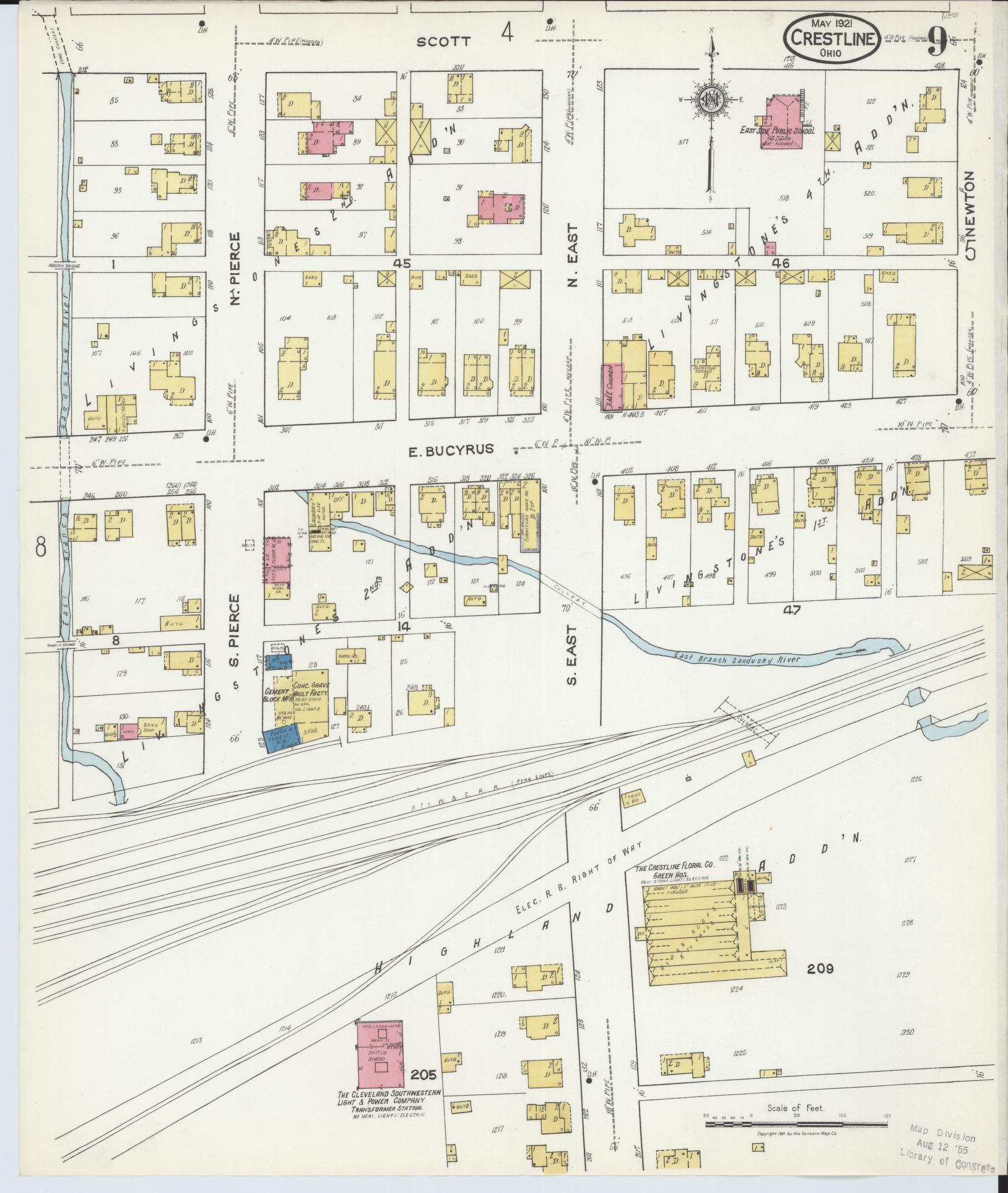 Sanborn Fire Insurance Map from Crestline, Crawford County, Ohio (1921), Sheet #0009 - Complete Map Set gallery image, historic Sanborn map, vintage wall art, Ohio Ohio