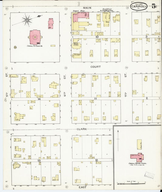 Sanborn Fire Insurance Map from Carroll, Carroll County, Iowa (1893), Sheet #0005 - Historic Sanborn Fire Insurance Map Print, vintage old map wall art