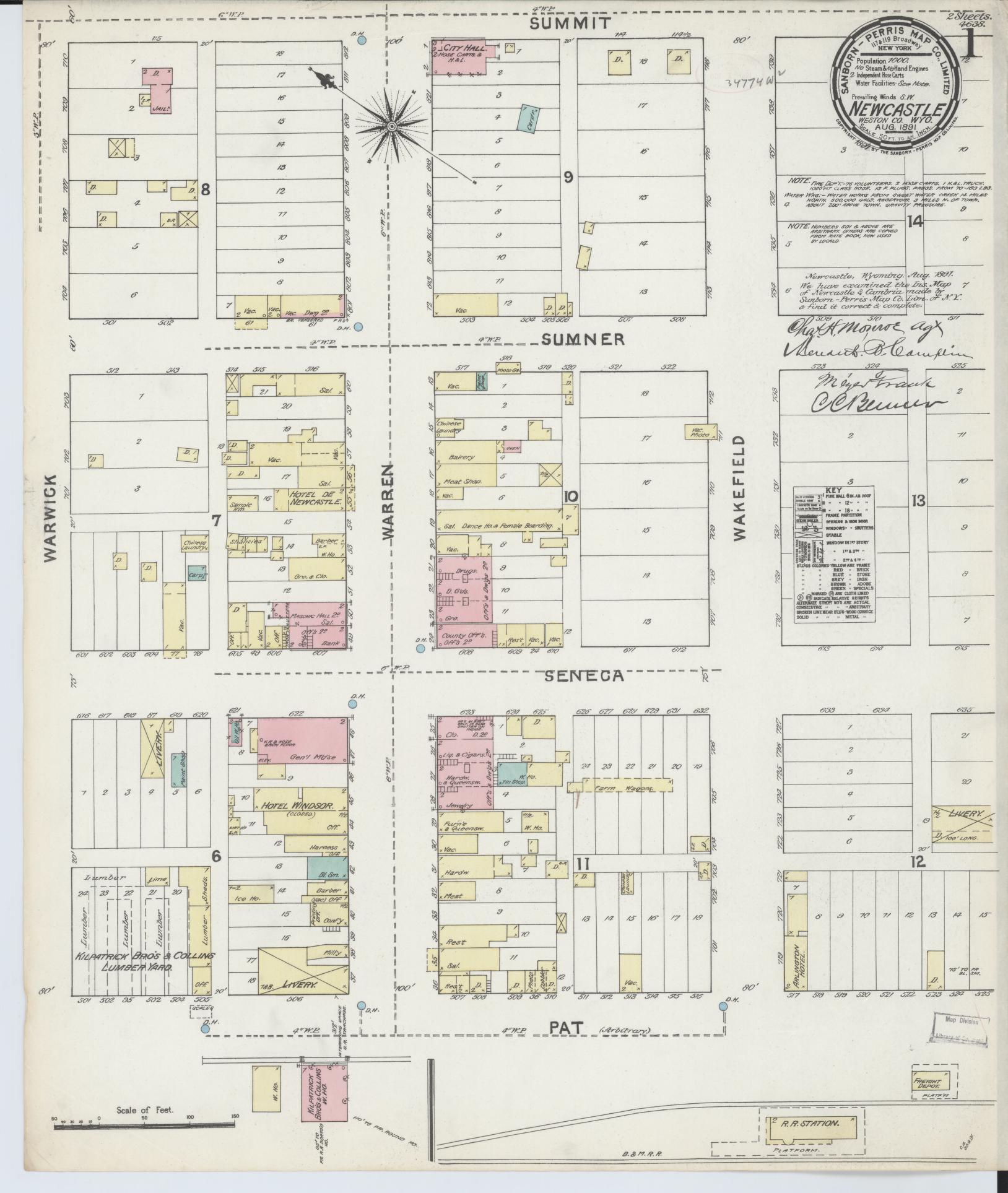 Sanborn Fire Insurance Map from Newcastle, Weston County, Wyoming. (1891) – Historic Sanborn Fire Insurance Map Print