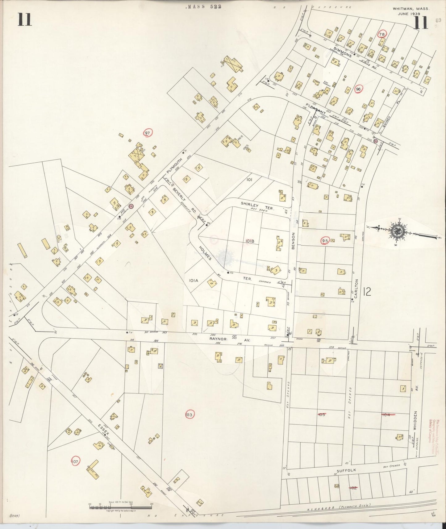 Sanborn Fire Insurance Map from Whitman, Plymouth County, Massachusetts (1950), Sheet #0011 - Historic Sanborn Fire Insurance Map Print, vintage old map wall art, antique decor, genealogy gift, Massachusetts Massachusetts map