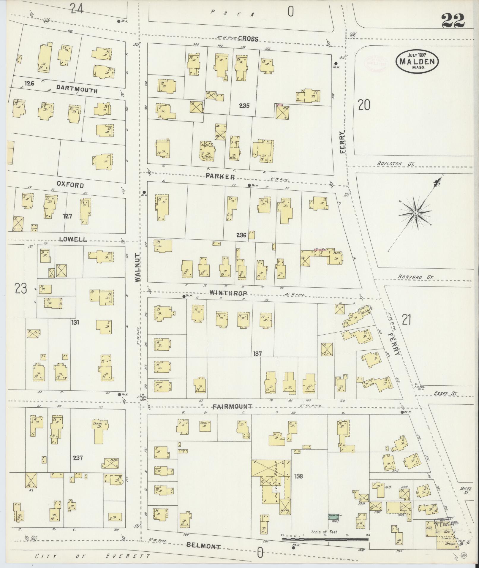 Sanborn Fire Insurance Map from Malden, Middlesex County, Massachusetts (1897), Sheet #0022 - Historic Sanborn Fire Insurance Map Print, vintage old map wall art, antique decor, genealogy gift, Massachusetts Massachusetts map