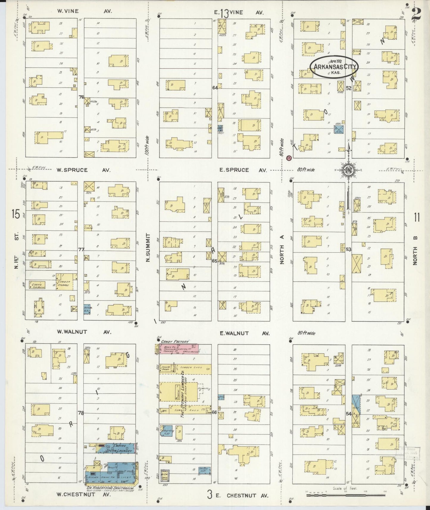 Sanborn Fire Insurance Map from Arkansas City, Cowley County, Kansas (1912), Sheet #0002 - Complete Map Set gallery image, historic Sanborn map, vintage wall art, Kansas Kansas