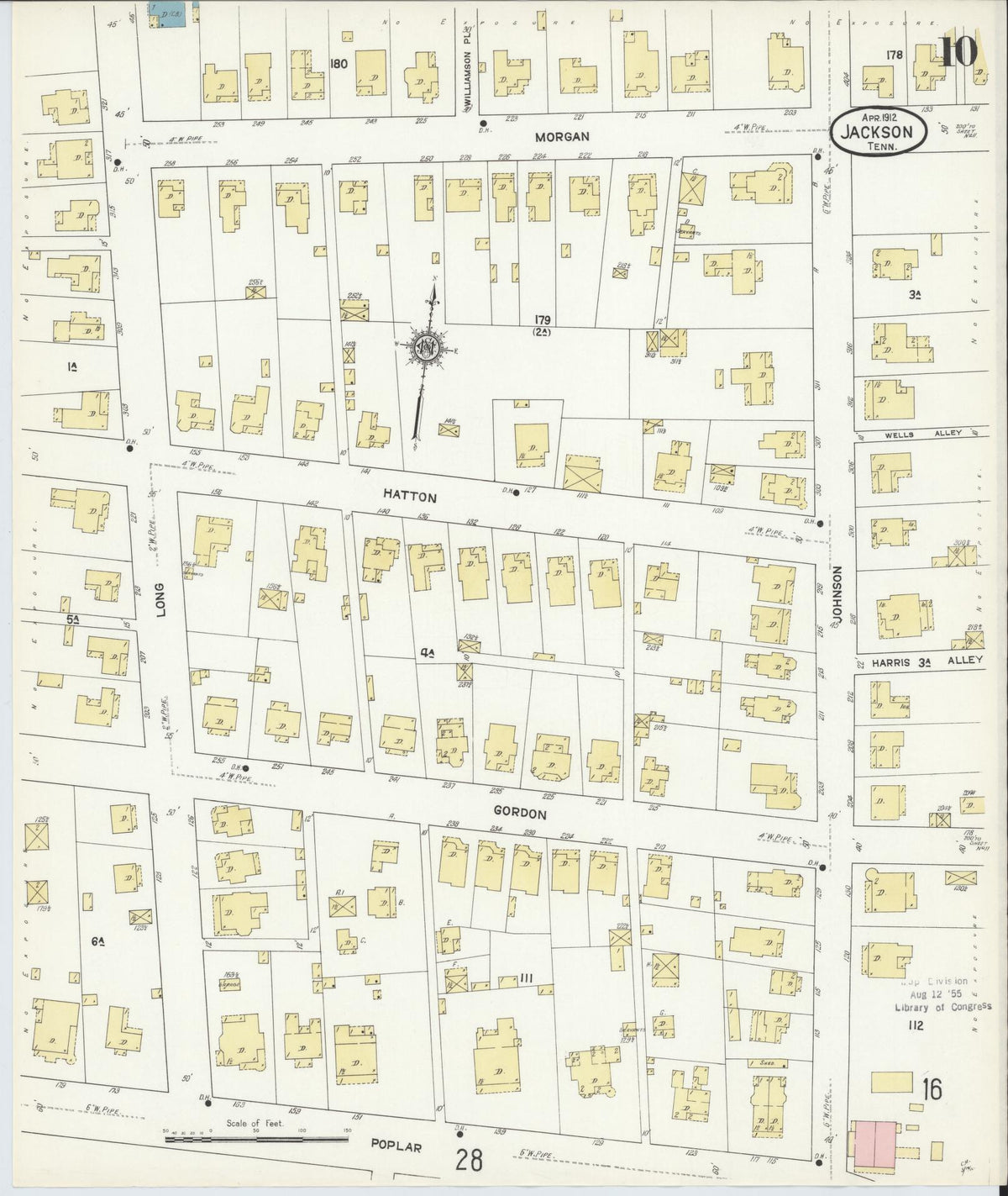 Sanborn Fire Insurance Map from Jackson, Madison County, Tennessee (1912), Sheet #0010 - Complete Map Set gallery image, historic Sanborn map, vintage wall art, Tennessee Tennessee
