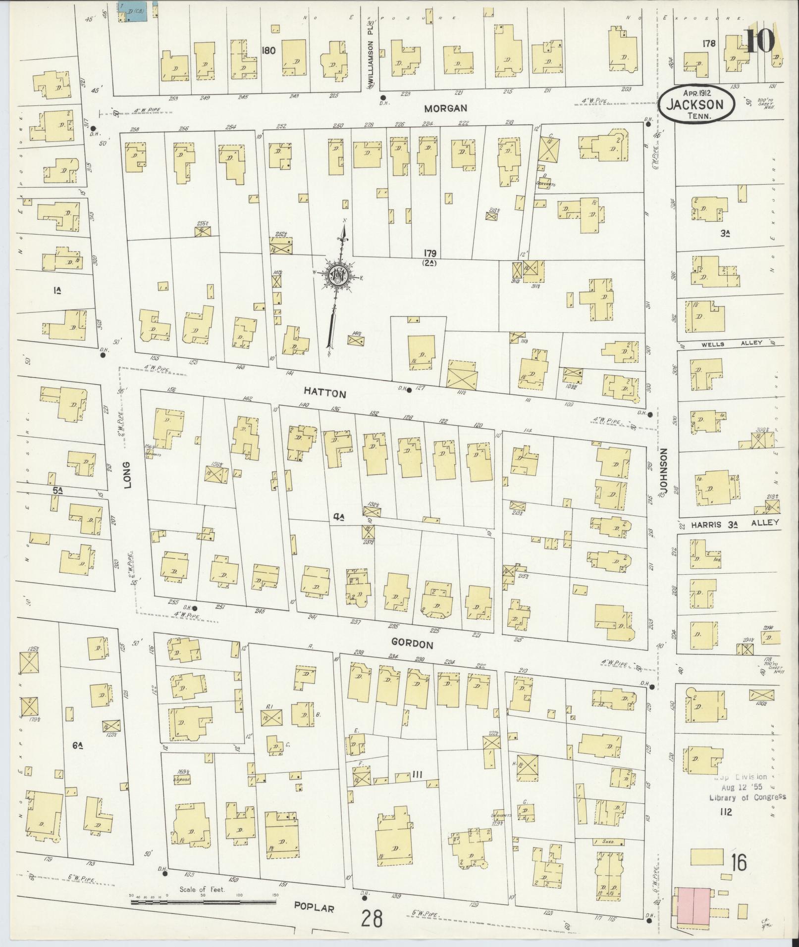 Sanborn Fire Insurance Map from Jackson, Madison County, Tennessee (1912), Sheet #0010 - Complete Map Set gallery image, historic Sanborn map, vintage wall art, Tennessee Tennessee