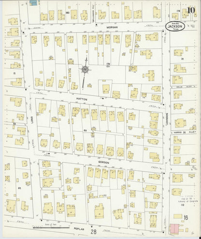 Sanborn Fire Insurance Map from Jackson, Madison County, Tennessee (1912), Sheet #0010 - Complete Map Set gallery image, historic Sanborn map, vintage wall art, Tennessee Tennessee