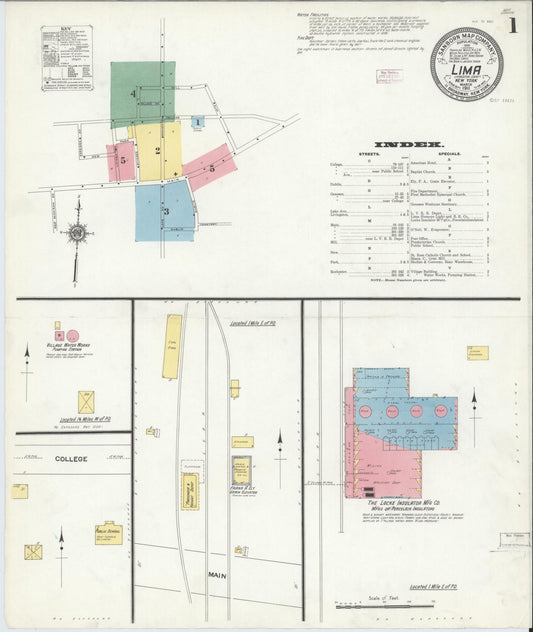 Sanborn Fire Insurance Map from Lima, Livingston County, New York (1911), Sheet #0001 - Historic Sanborn Fire Insurance Map Print, vintage old map wall art, antique decor, genealogy gift, New York New York map