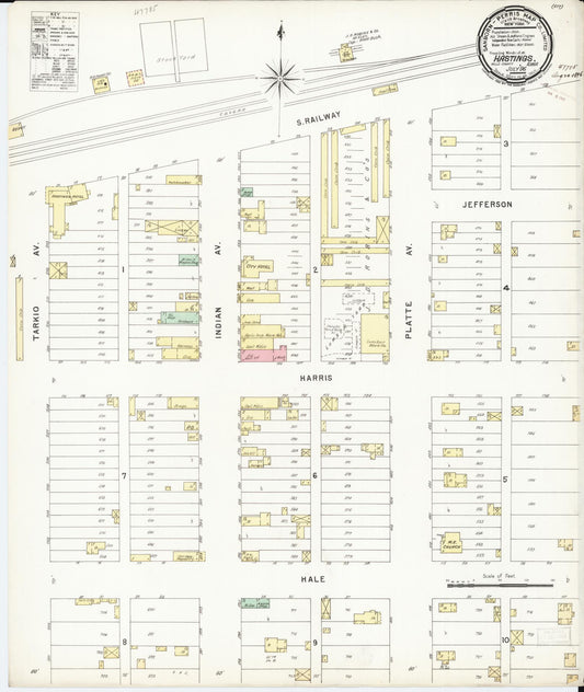 Sanborn Fire Insurance Map from Hastings, Mills County, Iowa (1896), Sheet #0001 - Historic Sanborn Fire Insurance Map Print, vintage old map wall art
