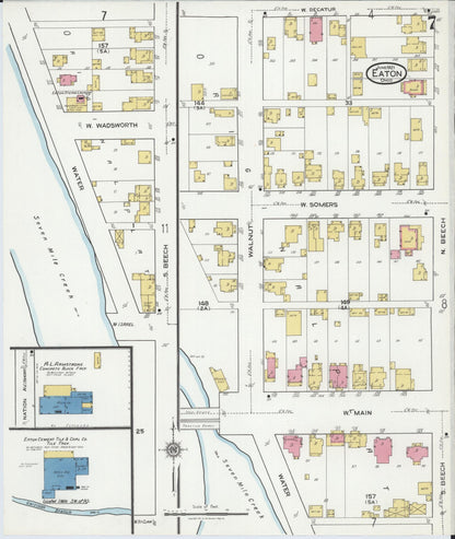 Sanborn Fire Insurance Map from Eaton, Preble County, Ohio (1921), Sheet #0007 - Historic Sanborn Fire Insurance Map Print, vintage old map wall art, antique decor, genealogy gift, Ohio Ohio map
