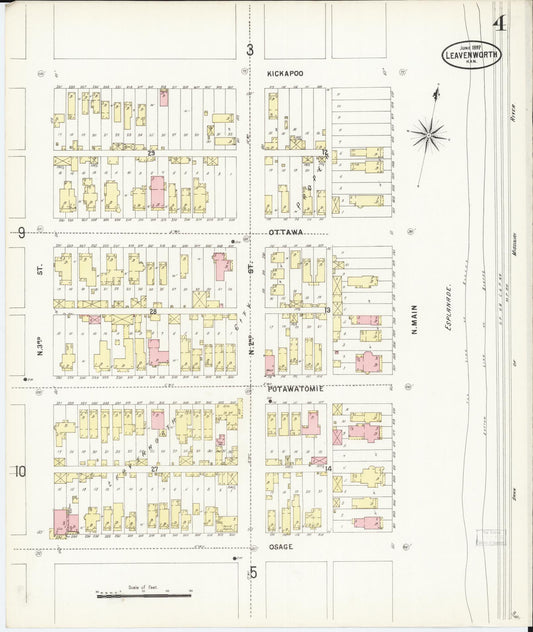 Sanborn Fire Insurance Map from Leavenworth, Leavenworth County, Kansas (1897), Sheet #0005 - Historic Sanborn Fire Insurance Map Print, vintage old map wall art, antique decor, genealogy gift, Kansas Kansas map