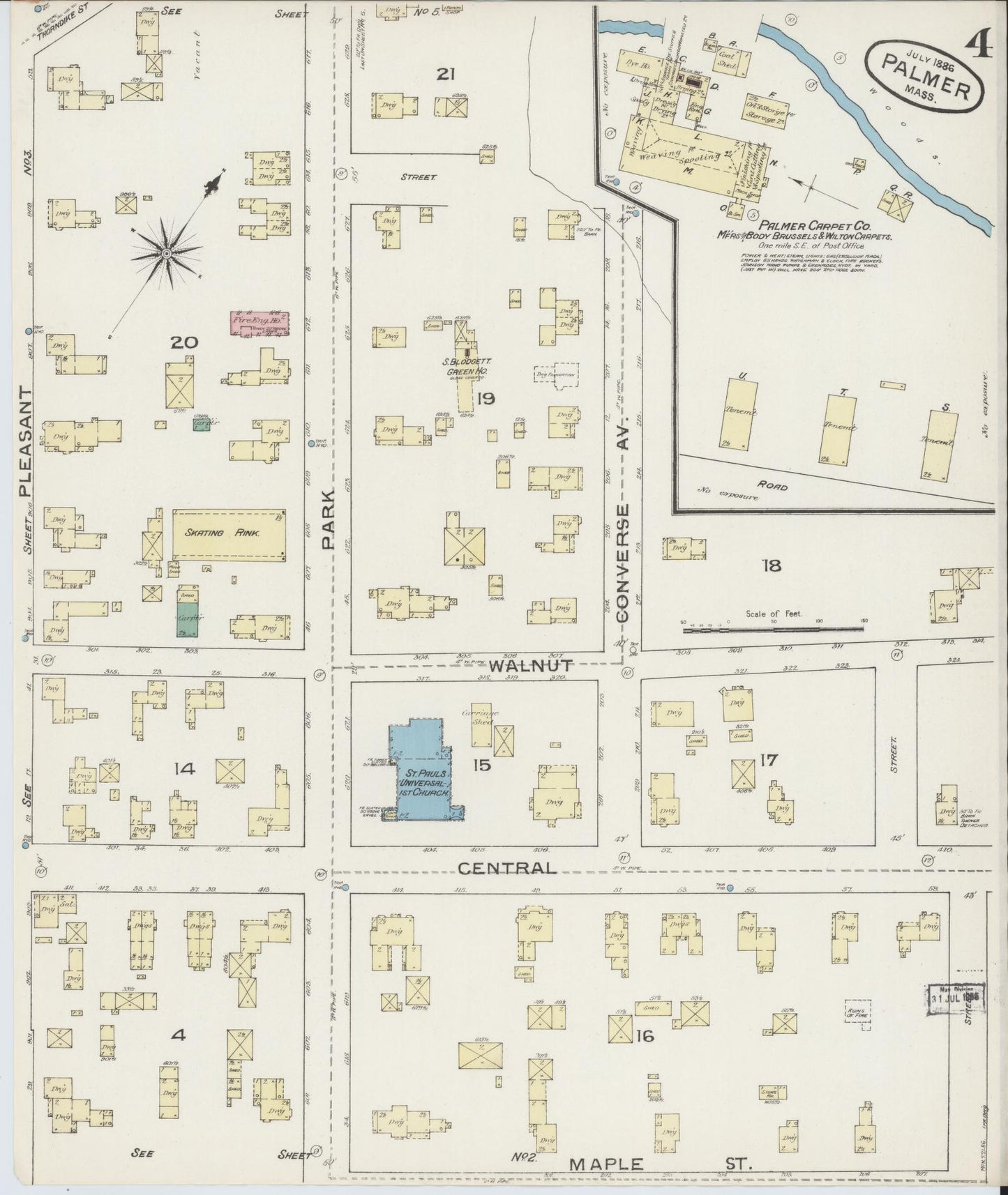 Sanborn Fire Insurance Map from Palmer, Hampden County, Massachusetts (1886), Sheet #0004 - Complete Map Set gallery image, historic Sanborn map, vintage wall art, Massachusetts Massachusetts