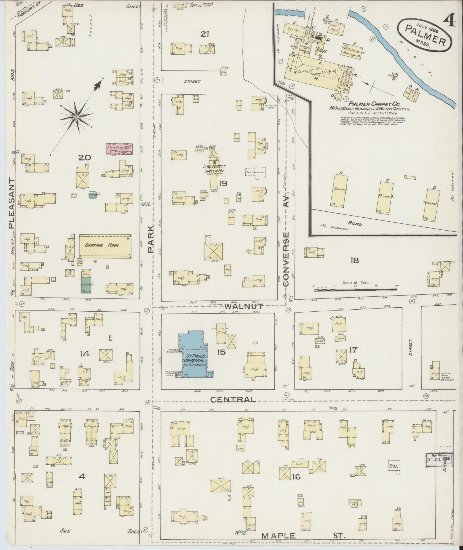 Sanborn Fire Insurance Map from Palmer, Hampden County, Massachusetts (1886), Sheet #0004 - Complete Map Set gallery image, historic Sanborn map, vintage wall art, Massachusetts Massachusetts
