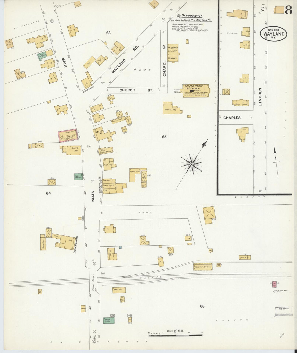Sanborn Fire Insurance Map from Wayland, Steuben County, New York (1908), Sheet #0008 - Historic Sanborn Fire Insurance Map Print, vintage old map wall art, antique decor, genealogy gift, New York New York map