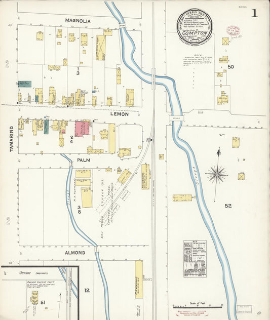Sanborn Fire Insurance Map from Compton, Los Angeles County, California (1895), Sheet #0001 - Complete Map Set gallery image, historic Sanborn map, vintage wall art, California California
