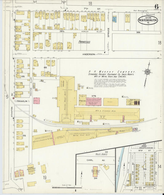 Sanborn Fire Insurance Map from New Kensington, Westmoreland County, Pennsylvania (1915), Sheet #0006 - Historic Sanborn Fire Insurance Map Print, vintage old map wall art, antique decor, genealogy gift, Pennsylvania Pennsylvania map