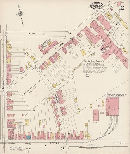 Sanborn Fire Insurance Map from Frederick, Frederick County, Maryland (1922), Sheet #0012 - Historic Sanborn Fire Insurance Map Print, vintage old map wall art