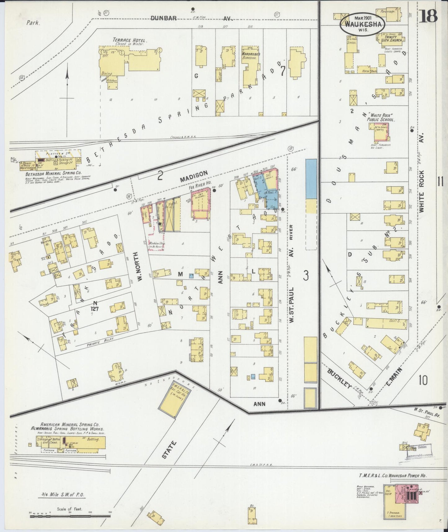 Sanborn Fire Insurance Map from Waukesha, Waukesha County, Wisconsin (1901), Sheet #0018 - Complete Map Set gallery image, historic Sanborn map, vintage wall art, Wisconsin Wisconsin