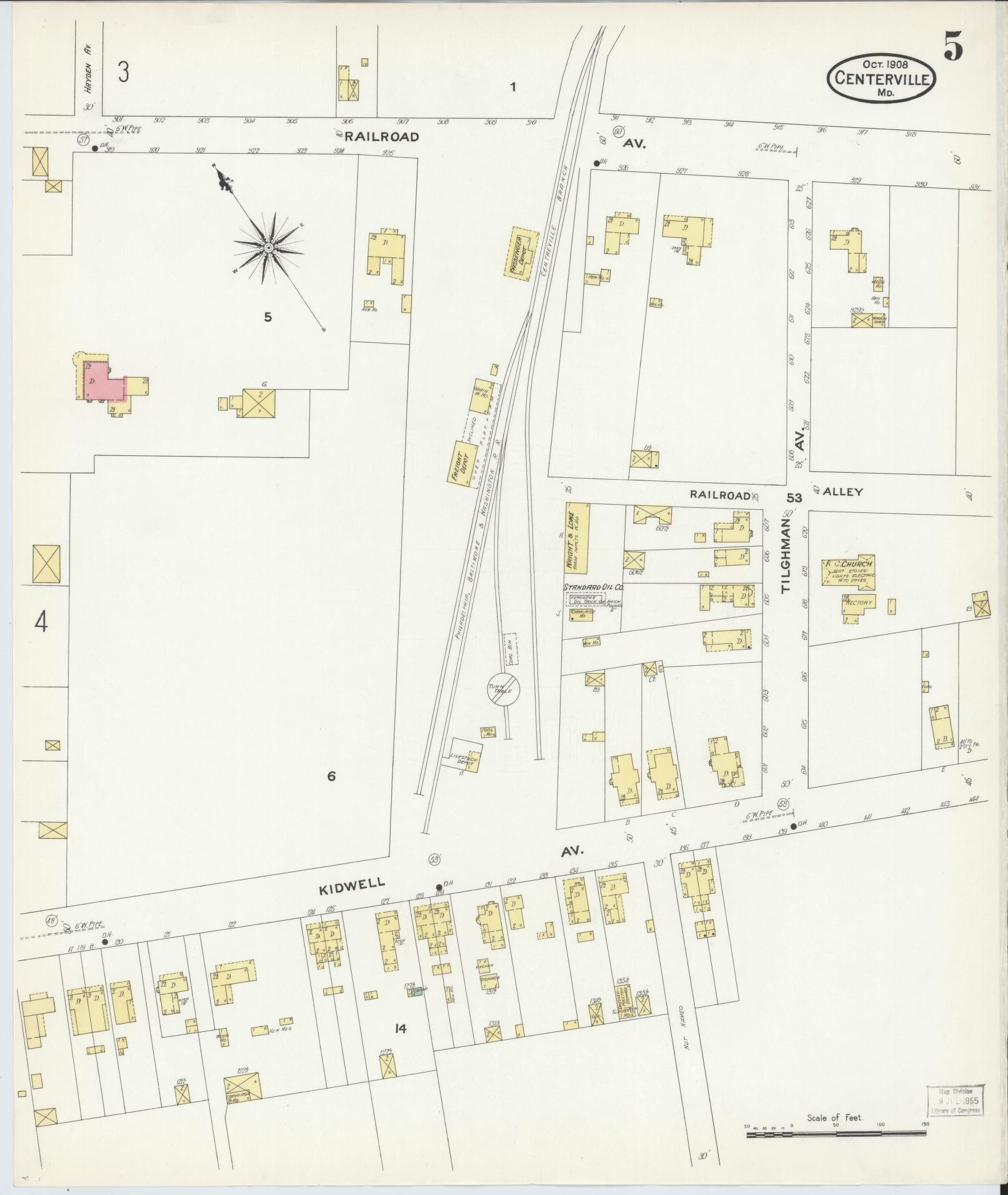 Sanborn Fire Insurance Map from Centreville, Queen Anne's County, Maryland (1908), Sheet #0005 - Historic Sanborn Fire Insurance Map Print, vintage old map wall art, antique decor, genealogy gift, Maryland Maryland map