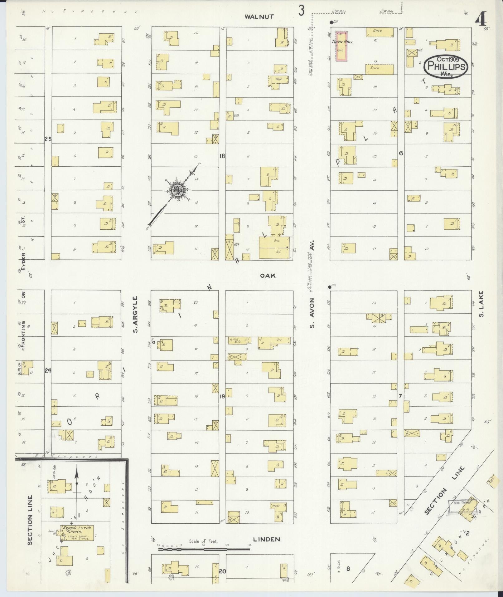 Sanborn Fire Insurance Map from Phillips, Price County, Wisconsin (1909), Sheet #0004 - Historic Sanborn Fire Insurance Map Print, vintage old map wall art, antique decor, genealogy gift, Wisconsin Wisconsin map