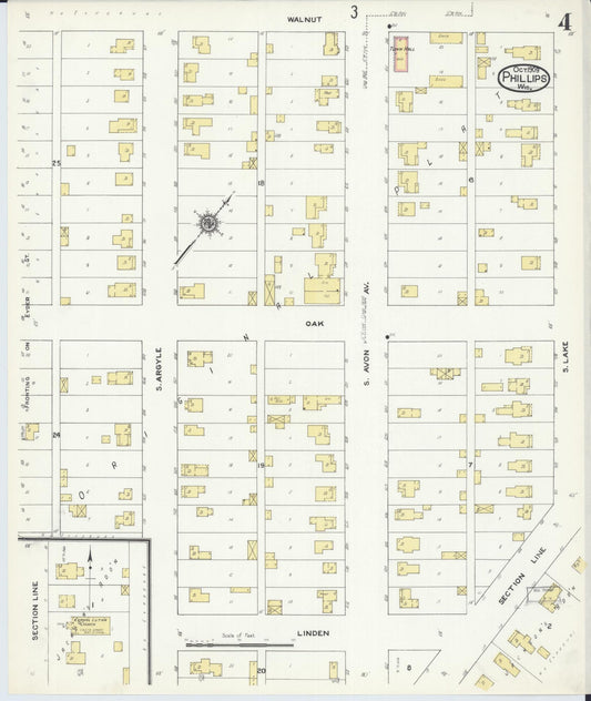 Sanborn Fire Insurance Map from Phillips, Price County, Wisconsin (1909), Sheet #0004 - Historic Sanborn Fire Insurance Map Print, vintage old map wall art, antique decor, genealogy gift, Wisconsin Wisconsin map