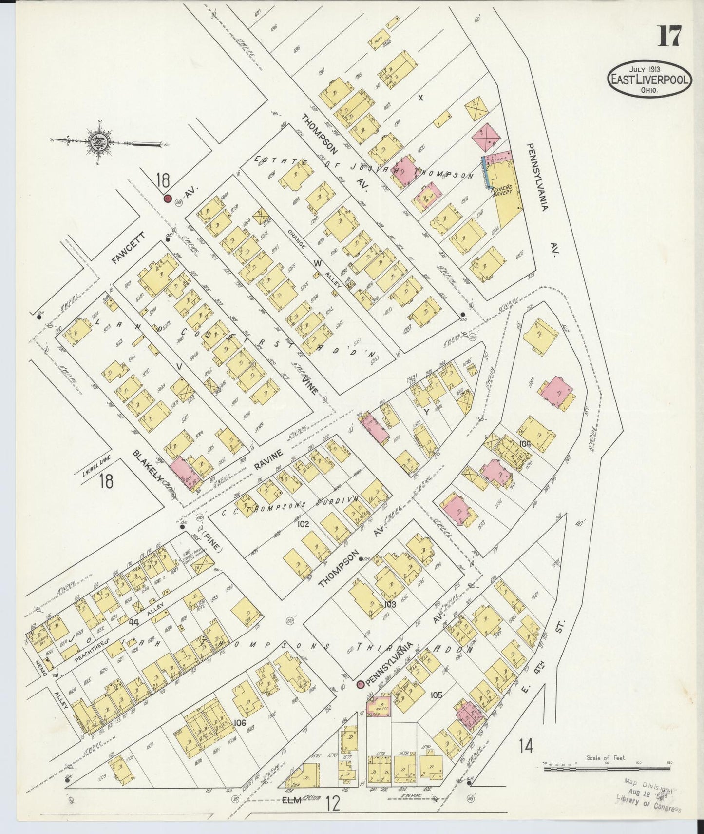 Sanborn Fire Insurance Map from East Liverpool, Columbiana County, Ohio (1913), Sheet #0017 - Historic Sanborn Fire Insurance Map Print, vintage old map wall art, antique decor, genealogy gift, Ohio Ohio map