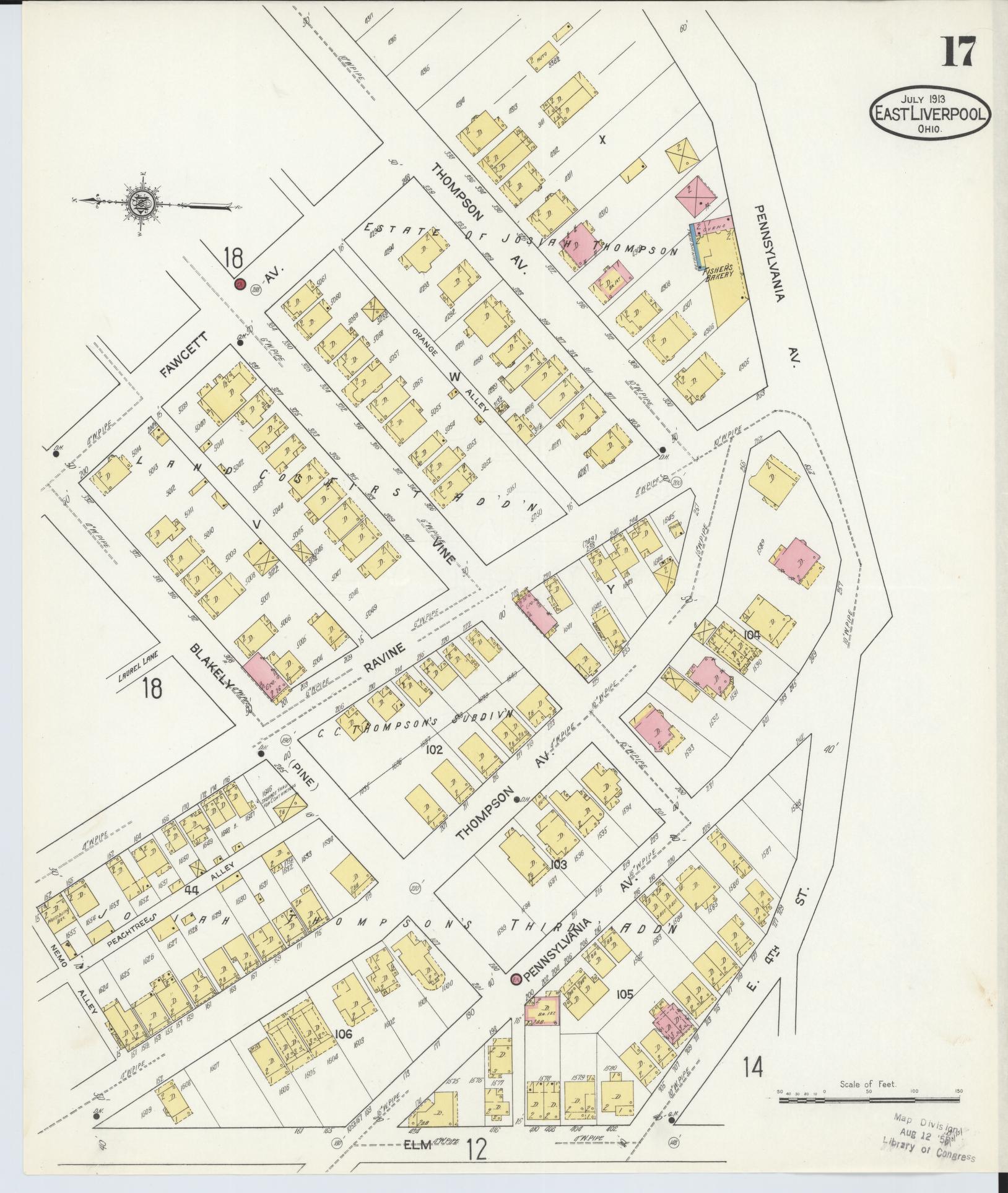 Sanborn Fire Insurance Map from East Liverpool, Columbiana County, Ohio (1913), Sheet #0017 - Historic Sanborn Fire Insurance Map Print, vintage old map wall art, antique decor, genealogy gift, Ohio Ohio map