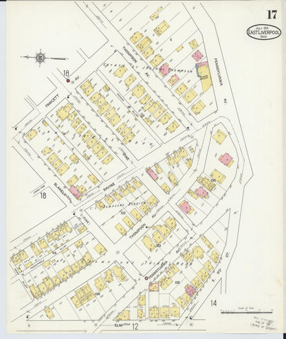 Sanborn Fire Insurance Map from East Liverpool, Columbiana County, Ohio (1913), Sheet #0017 - Historic Sanborn Fire Insurance Map Print, vintage old map wall art, antique decor, genealogy gift, Ohio Ohio map