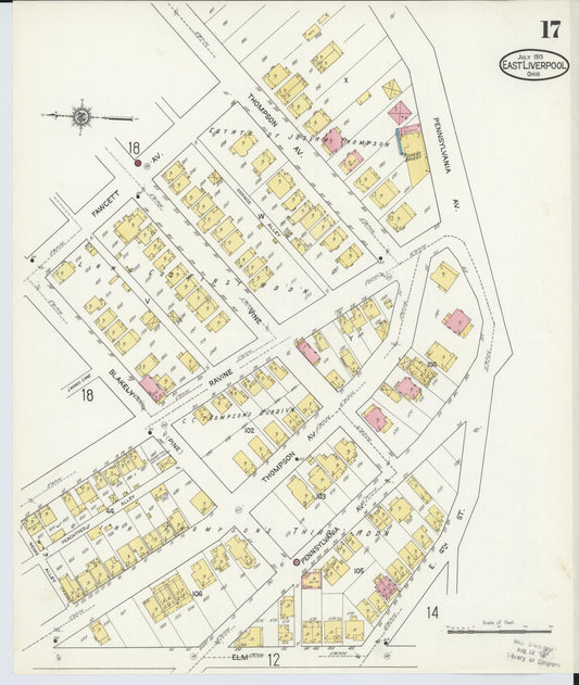 Sanborn Fire Insurance Map from East Liverpool, Columbiana County, Ohio (1913), Sheet #0017 - Historic Sanborn Fire Insurance Map Print, vintage old map wall art, antique decor, genealogy gift, Ohio Ohio map