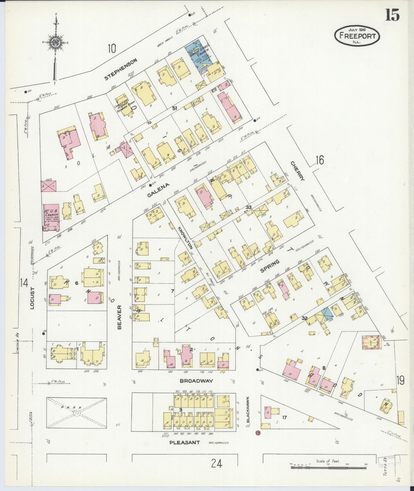 Sanborn Fire Insurance Map from Freeport, Stephenson County, Illinois (1910), Sheet #0015 - Historic Sanborn Fire Insurance Map Print, vintage old map wall art, antique decor, genealogy gift, Illinois Illinois map