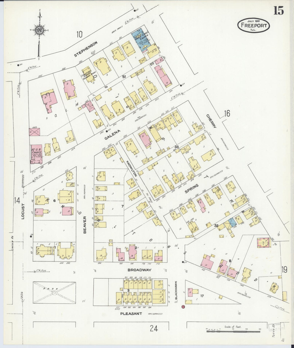 Sanborn Fire Insurance Map from Freeport, Stephenson County, Illinois (1910), Sheet #0015 - Historic Sanborn Fire Insurance Map Print, vintage old map wall art, antique decor, genealogy gift, Illinois Illinois map