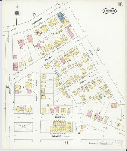 Sanborn Fire Insurance Map from Freeport, Stephenson County, Illinois (1910), Sheet #0015 - Historic Sanborn Fire Insurance Map Print, vintage old map wall art, antique decor, genealogy gift, Illinois Illinois map
